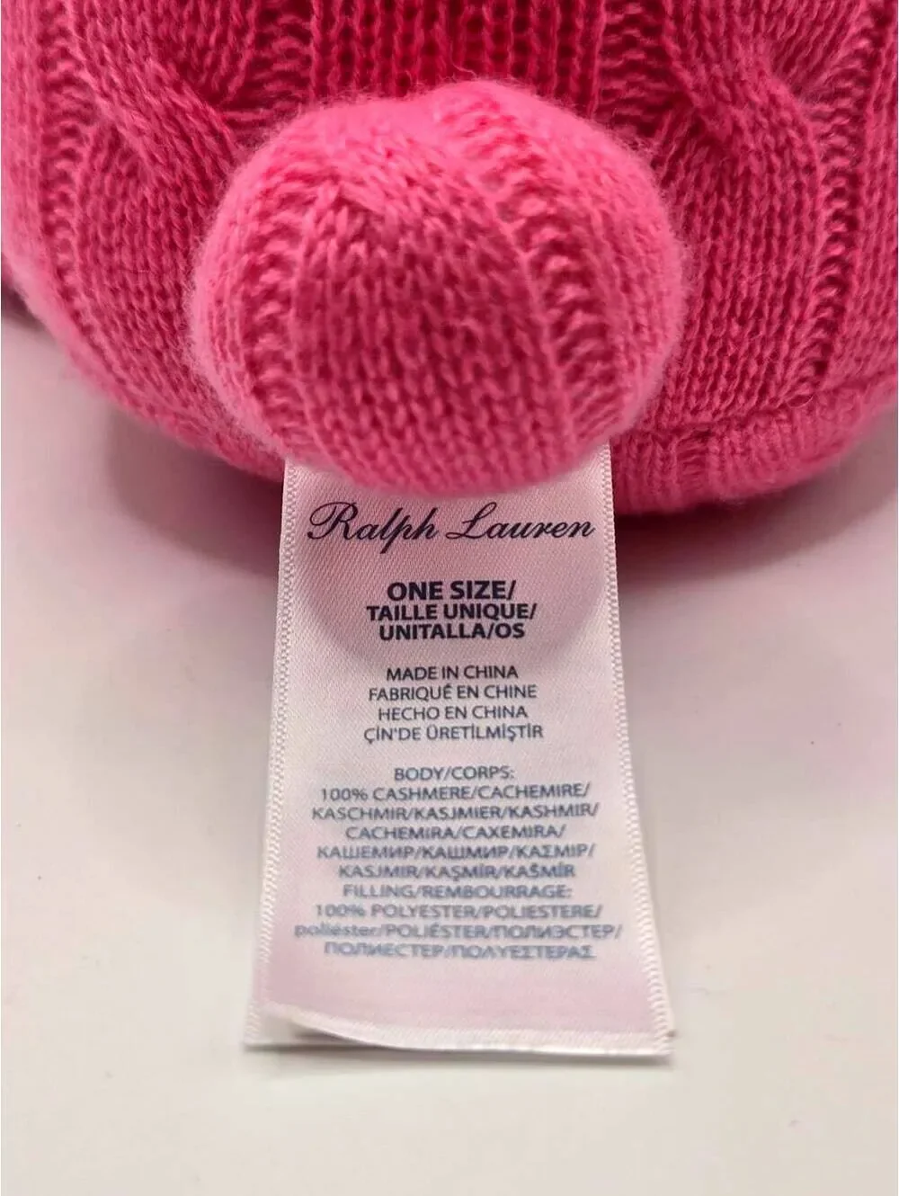 Ralph Lauren Pink Cashmere Cable Knit Bunny Rabbit Stuffed Plush Toy